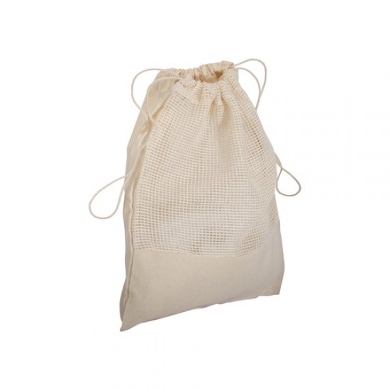 Cotton bags with net and string 25x30 cm in 135 g natural color